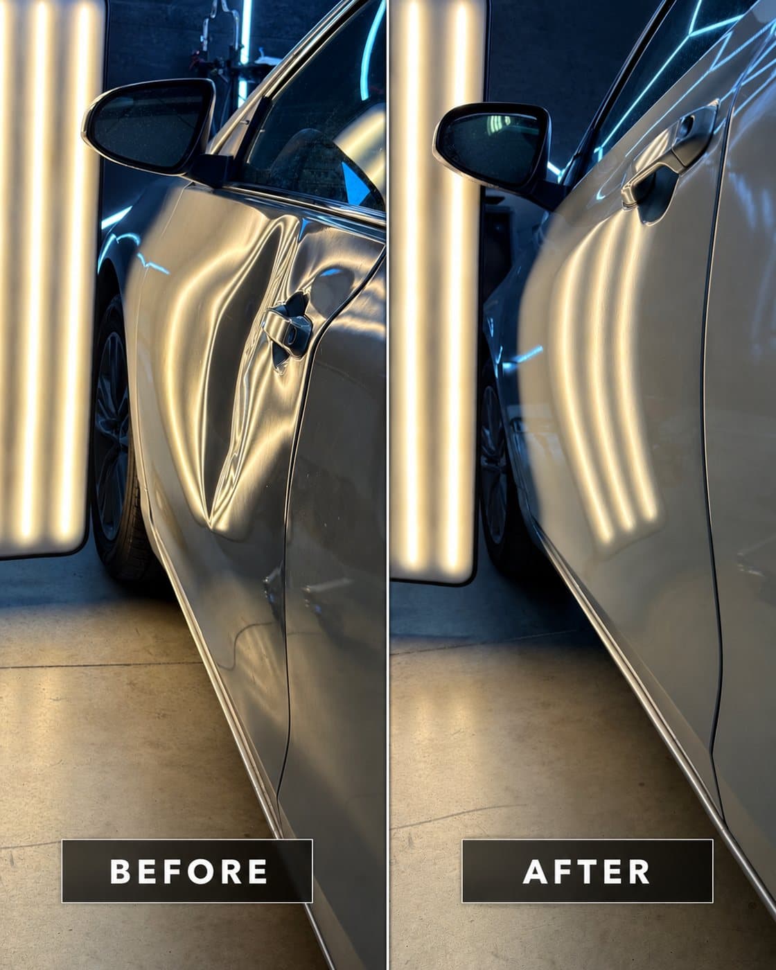 Everyday sedan door dent before and after repair